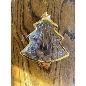 Vintage Glass Christmas Tree Candy Dish With Gold Rim